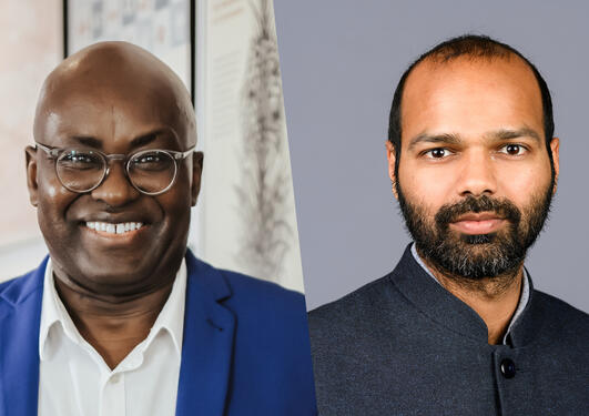 The 2024 Holberg Prize is awarded to Professor Achille Mbembe (left.). The Nils Klim Prize is awarded to Professor Siddharth Sareen (right).