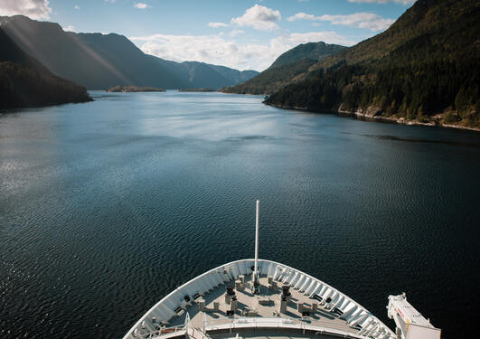 View of a Norwegian fjord from a research vessel as part of the HypOnFjordFish research project.