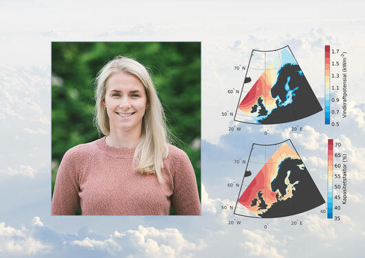 Bilde av kvinne og to illustrasjoner av vinddata