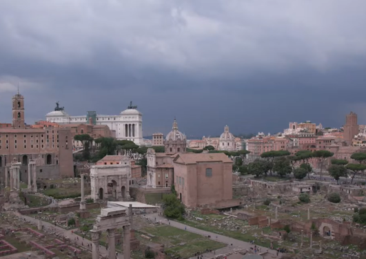 Forum Romanum i Roma, Italia. Regnværsdag.