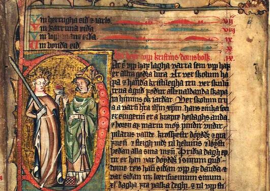 Bilde av en illustrert side i lovhåndskriftet Codex Hardenbergianus