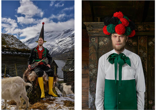 Herrebunad redigert 2017: Slik kan også herrebunaden i Hardanger sjå ut. Kunstprosjekt av universitetslektor Lars Korff Lofthus i samband med Hardanger Musikkfest 2017.