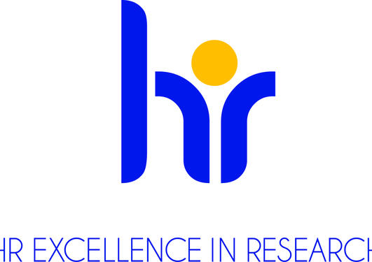 HR i forskning logo med en gul prikk over i 