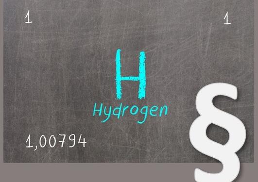 Image showing the letter "H" above the word "Hydrogen" written with green chalk on a whiteboard.  In both top corners you see the number 1 and in the bottom left corner the number 1,00794.  In the bottom left corner is a white paragraph sign. 