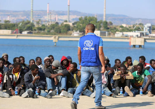 Migrants at the Italian port of Augusta in Sicily after their rescue.