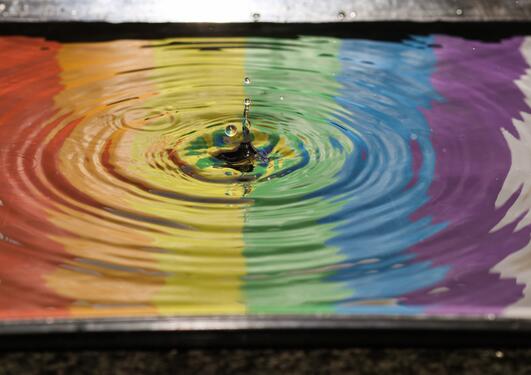 Rainbow colours reflected in water