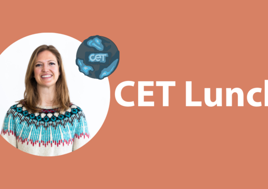 Portrait of Julianna Burrill with CET Lunch and CET globe logo