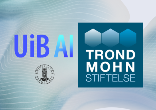 Teksten "UiB AI" og "Trond Mohn Stiftelse" på blå bakgrunn.