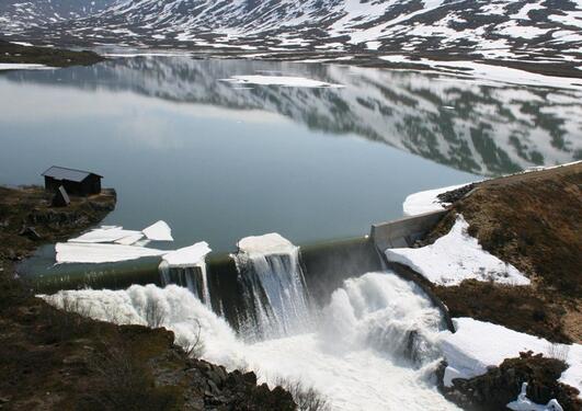 hydropower dam in winter