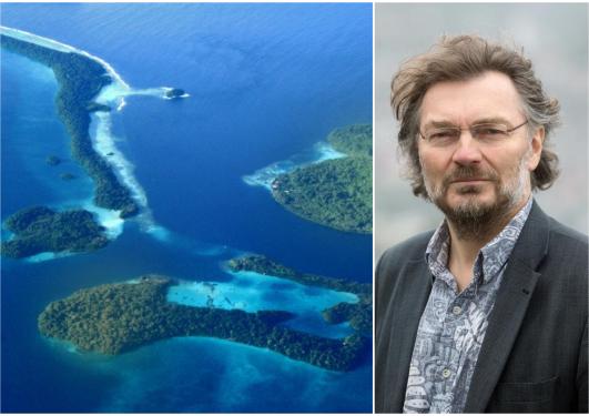 Illustrasjonsbilde fra Marovo-lagunen på Salomonøyene og Edvard Hviding.