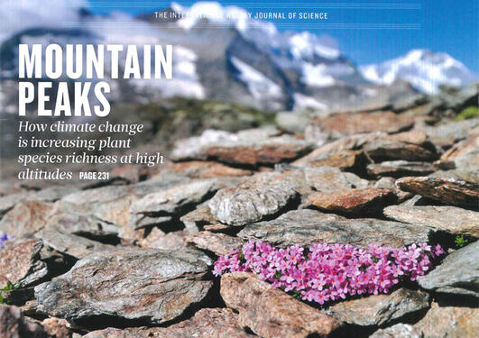 Front cover of Nature journal with a photo of Androsace alpina on a mountain summit