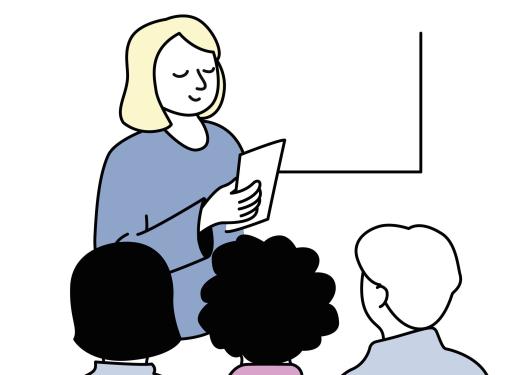 Illustrasjon av personer på seminar