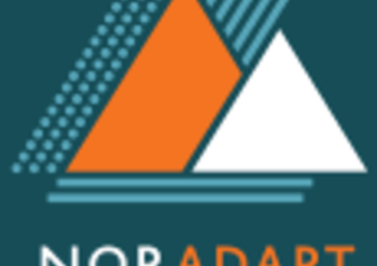 logo with orange and white triangles on blue background