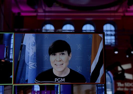 Norway's Minister of Foreign Affairs Ine Eriksen Søreide speaking at the opening of the 2021 SDG Conference Bergen on Thursday 11 February.