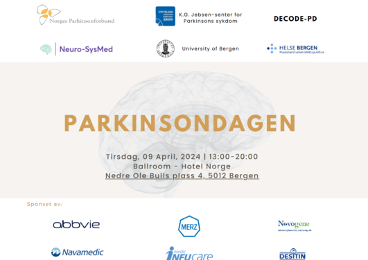 Tegning av en hjerne med Parkinsonsdagen info, og logoer av organisatørene.