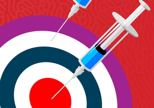 illustration, syringes used as dart arrows.