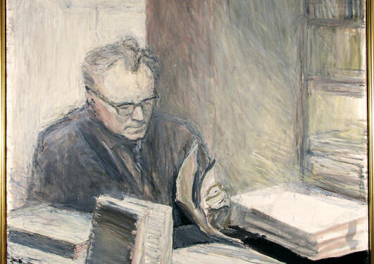 Photo of illustration of the renowned UiB scholar and social scientist Stein Rokkan. 