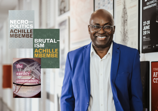 Achille Mbembe and selected book covers (Necropolitics, Brutalism, The Earthly Community)