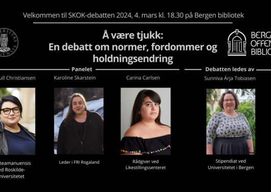 Plakat for debatten med tittel, tid, sted, bilder og titler for de medvirkende