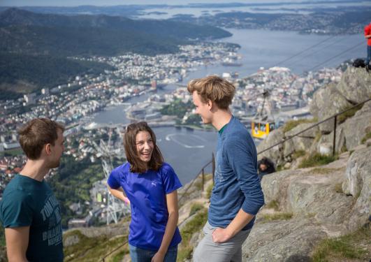 Students hiking on Mount Ulriken