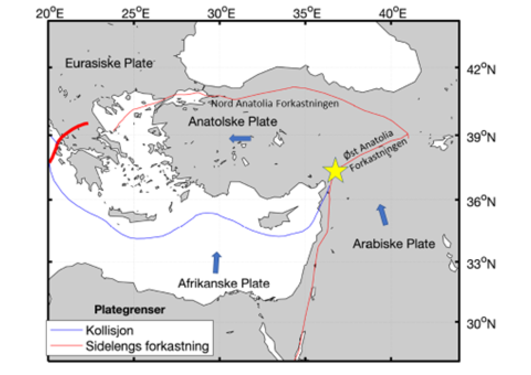 Kart over Eurasiske Plate - Jordskjelvet i Tyrkia 6. februar 2023