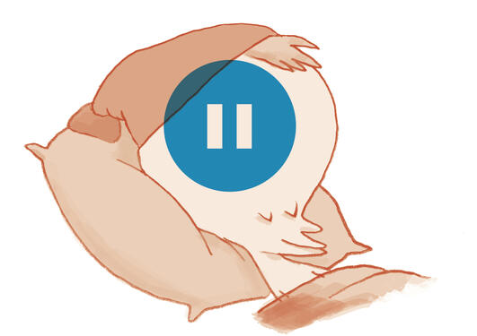 Illustration of person sleeping with a pause button on the head.