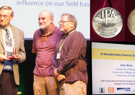 John Birks, with Rick Battarbee and John Smol, the medal and title page of...