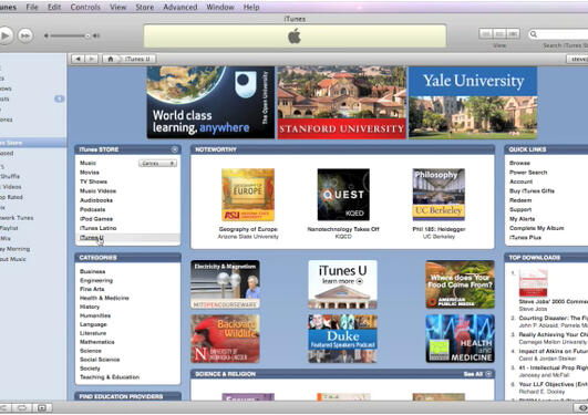 Slik ser iTunesU ut for brukerne. Her kan man laste ned forelesninger og...