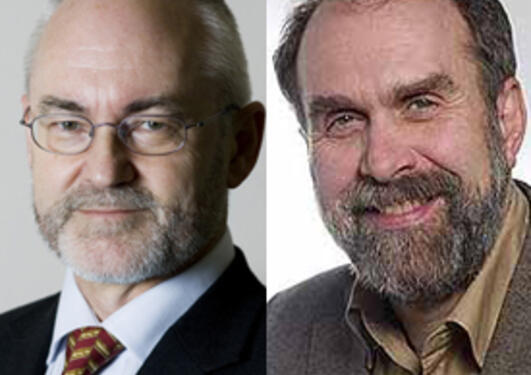 Rektorkandidatene: Sigmund Grønmo (t.v.) og Rolf Reed.